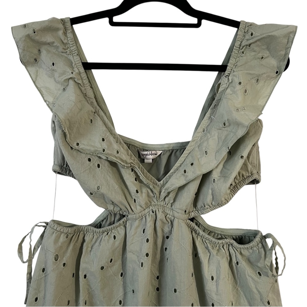 Speechless Sage Green Eyelet Cutout Ruffle Mini Dress Boho Summer Festival NWT - Picture 4 of 10